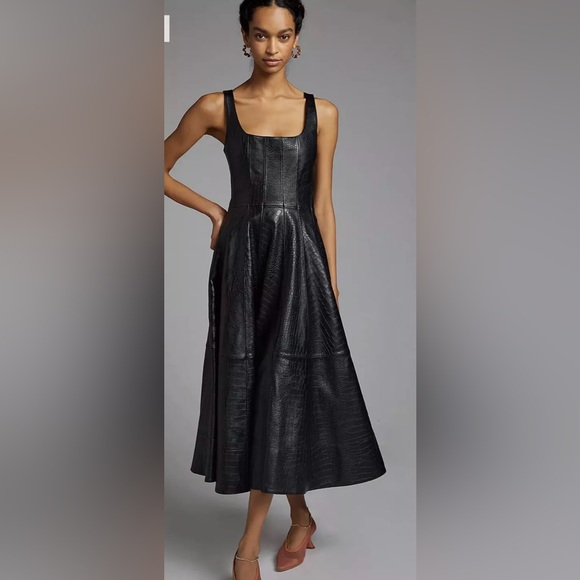 NWT Anthropologie Avec Les Filles Faux Leather Croc Embossed Midi Dress - Picture 1 of 7